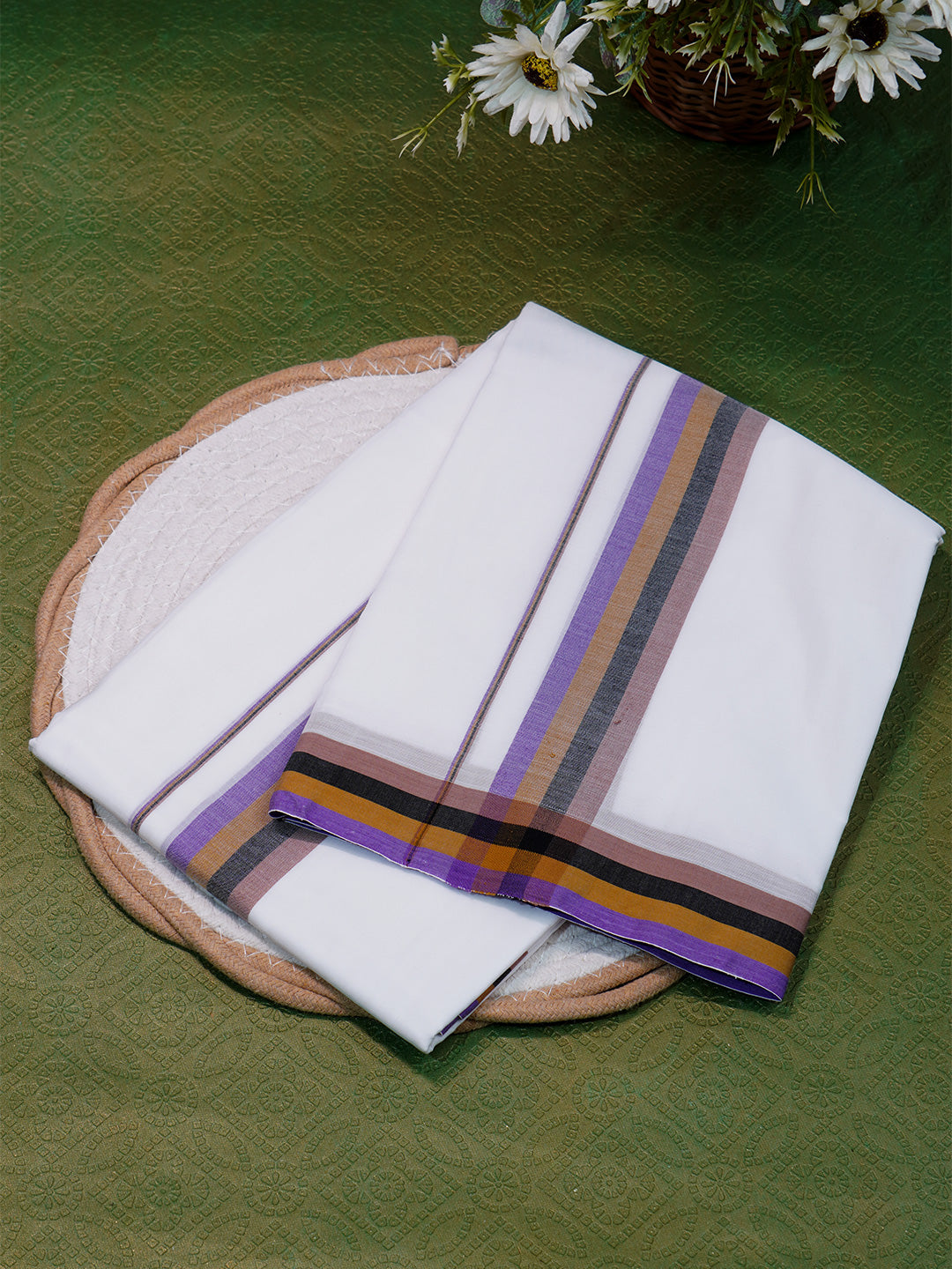 Men Premium Handloom White Dhoti with Fancy Border HLM38