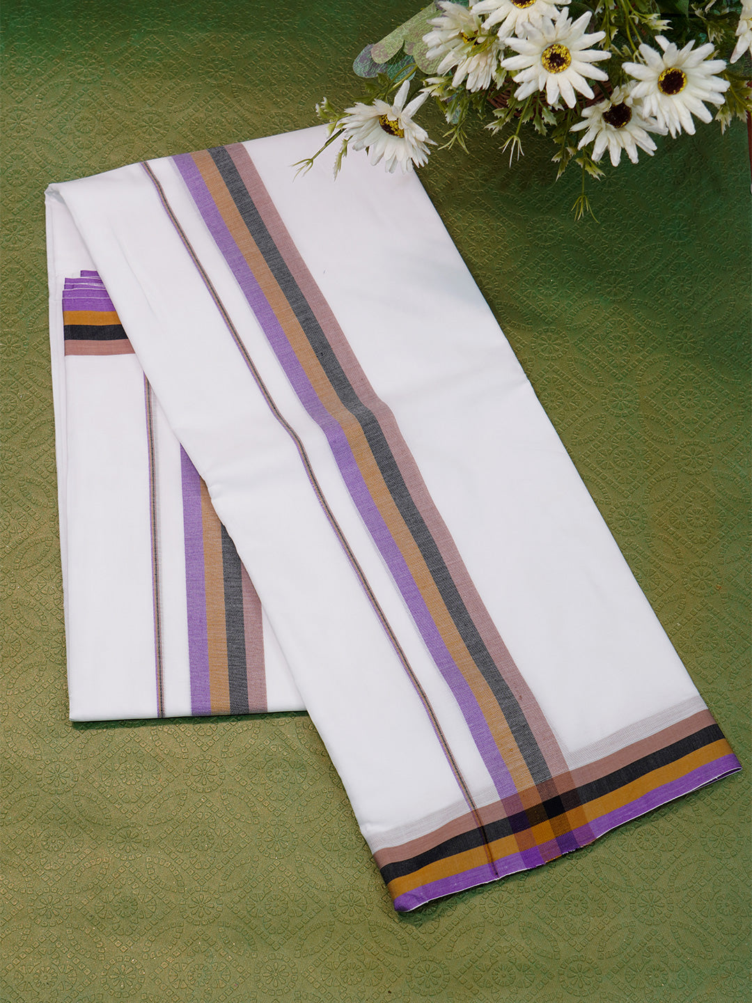 Men Premium Handloom White Dhoti with Fancy Border HLM38