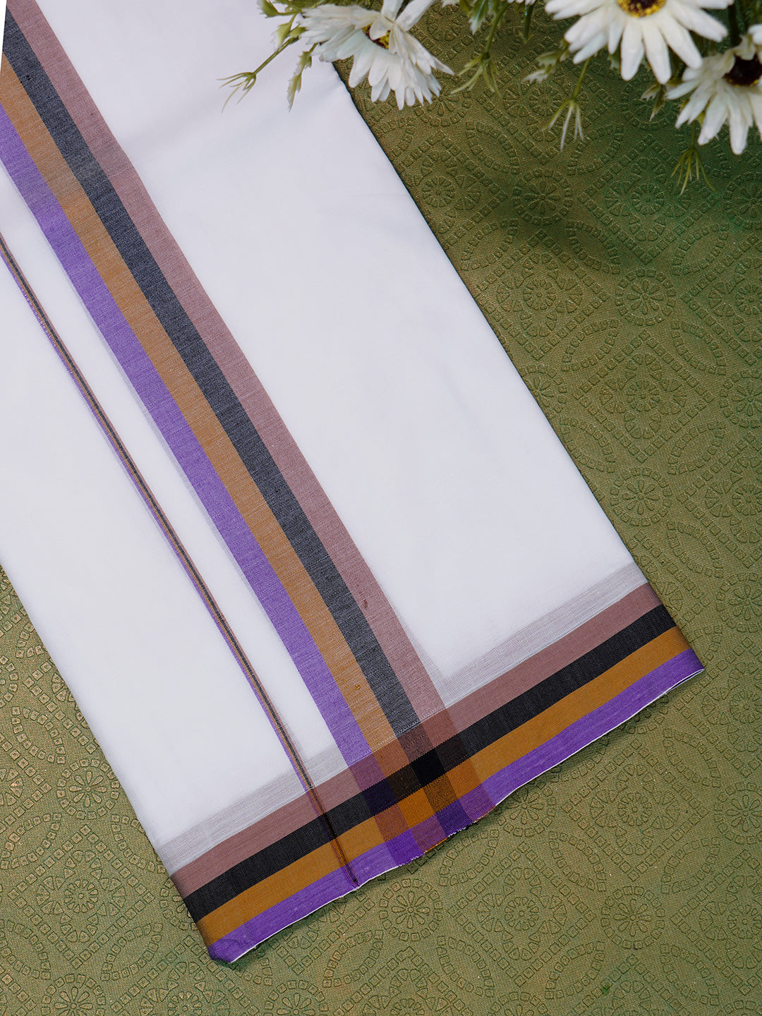 Men Premium Handloom White Dhoti with Fancy Border HLM38
