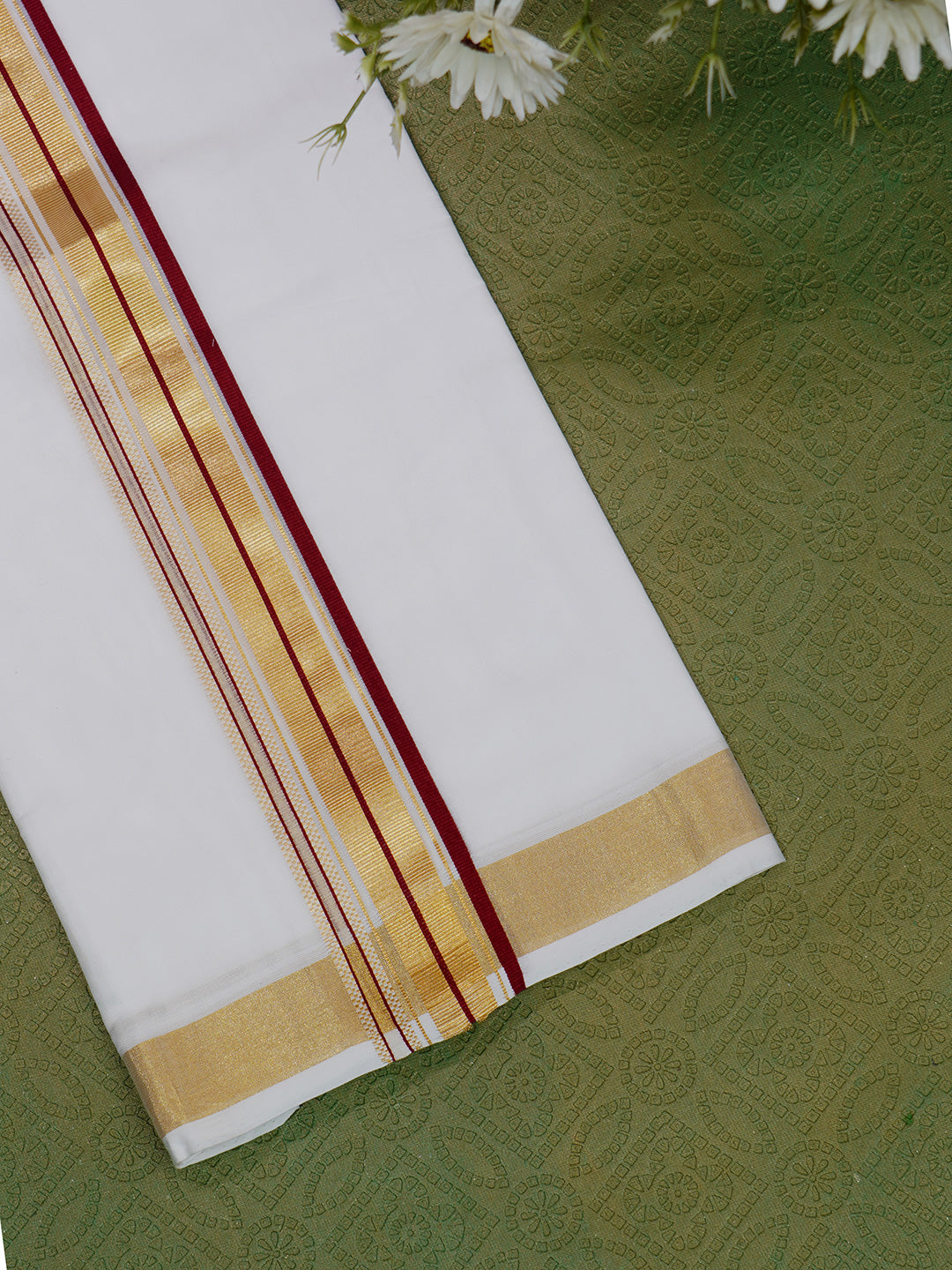 Men Premium Handloom White Dhoti with Gold Jari Border HLM56