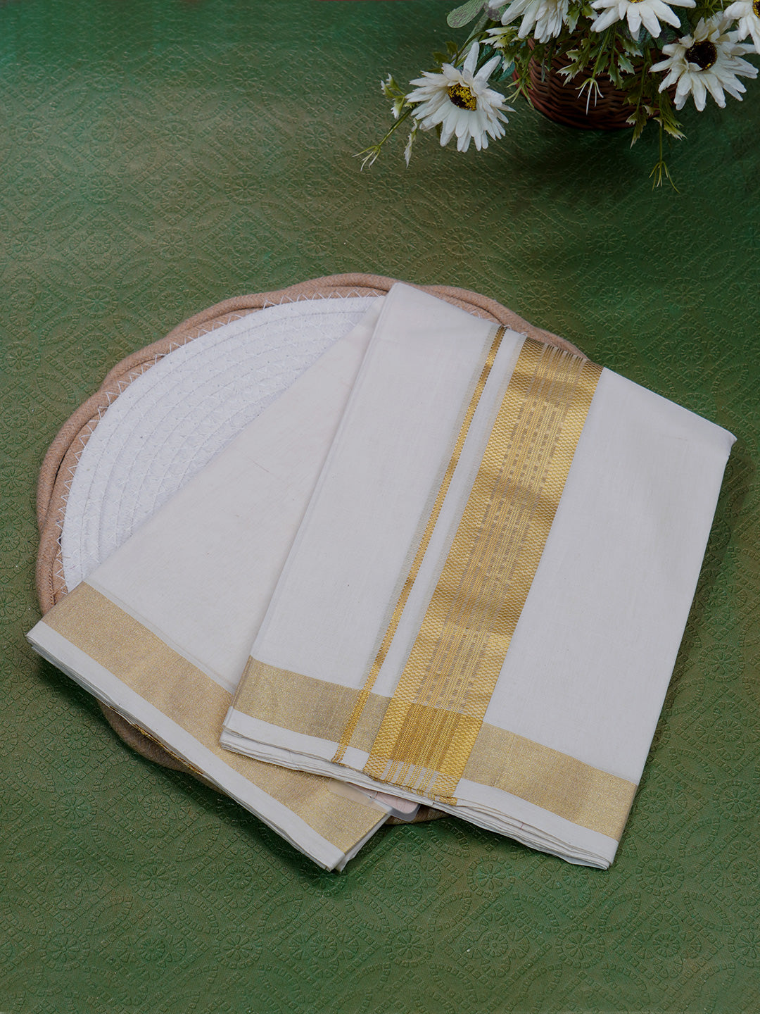 Men Premium Handloom White Dhoti with Silver Jari Border HLM54