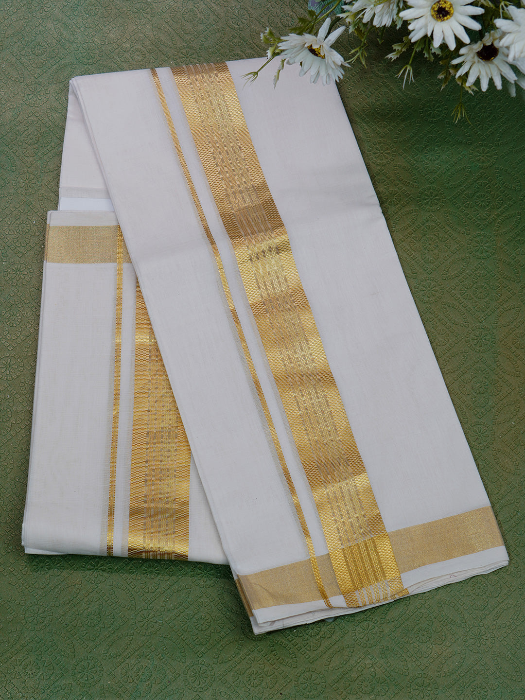 Men Premium Handloom White Dhoti with Silver Jari Border HLM54