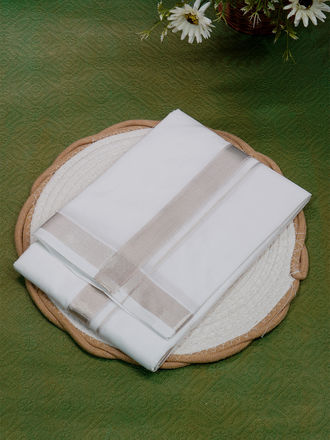 Men Premium Handloom White Dhoti with Fancy Border HLM57