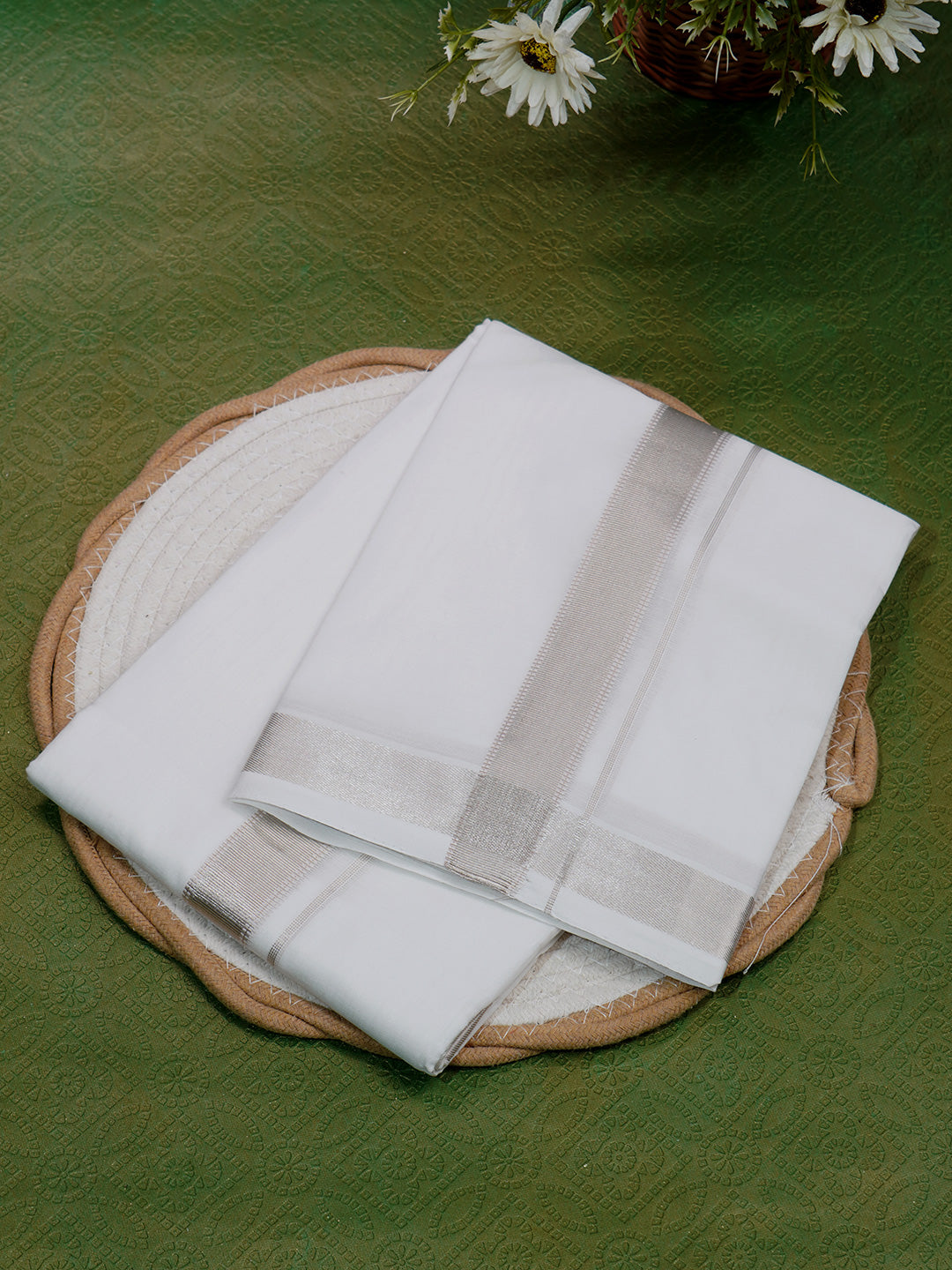 Men Premium Handloom White Dhoti with Fancy Border HLM57