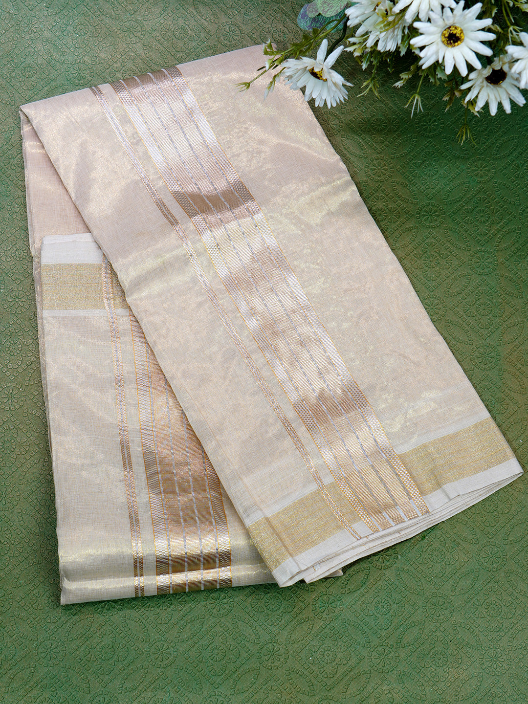 Men Premium Handloom Gold Dhoti with Jari Border HLM52