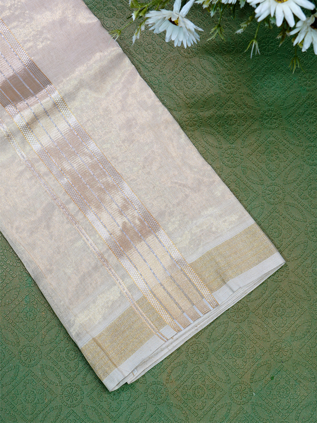 Men Premium Handloom Gold Dhoti with Jari Border HLM52