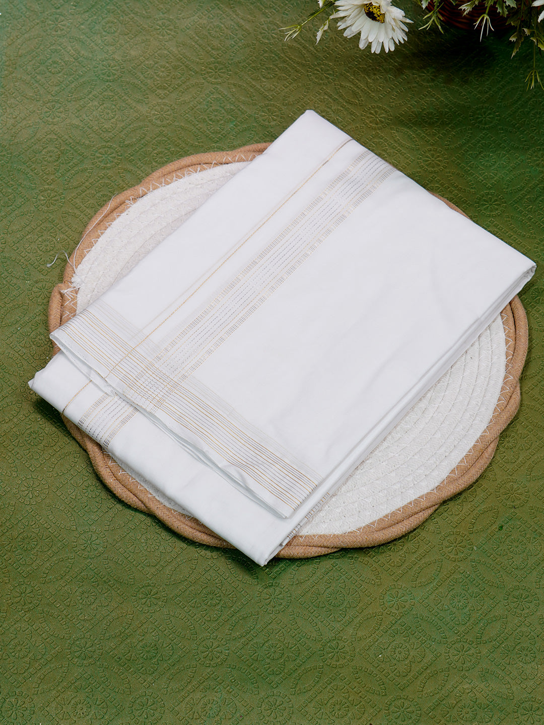 Men Premium Handloom White Dhoti with Fancy Border HLM59
