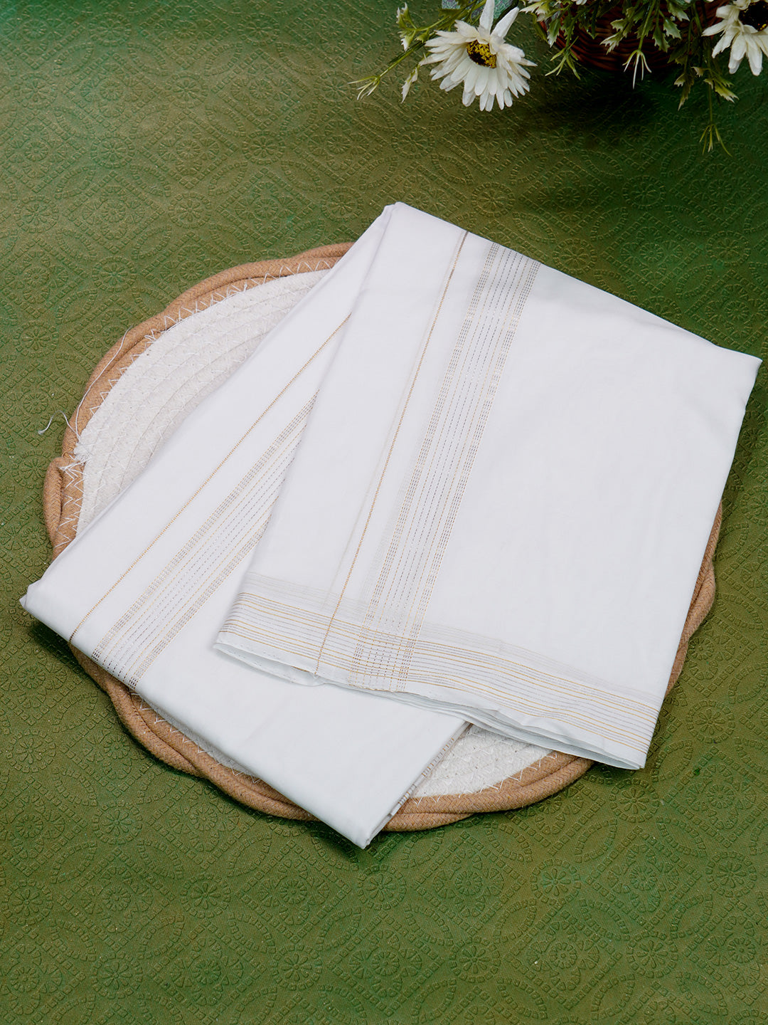 Men Premium Handloom White Dhoti with Fancy Border HLM59
