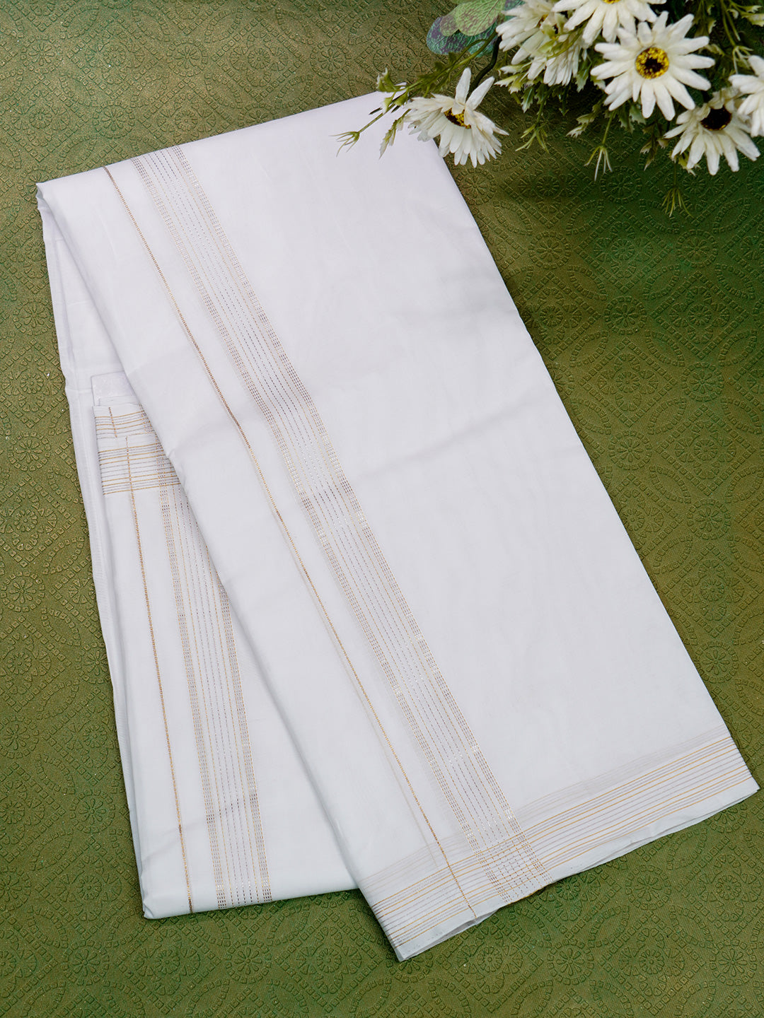 Men Premium Handloom White Dhoti with Fancy Border HLM59