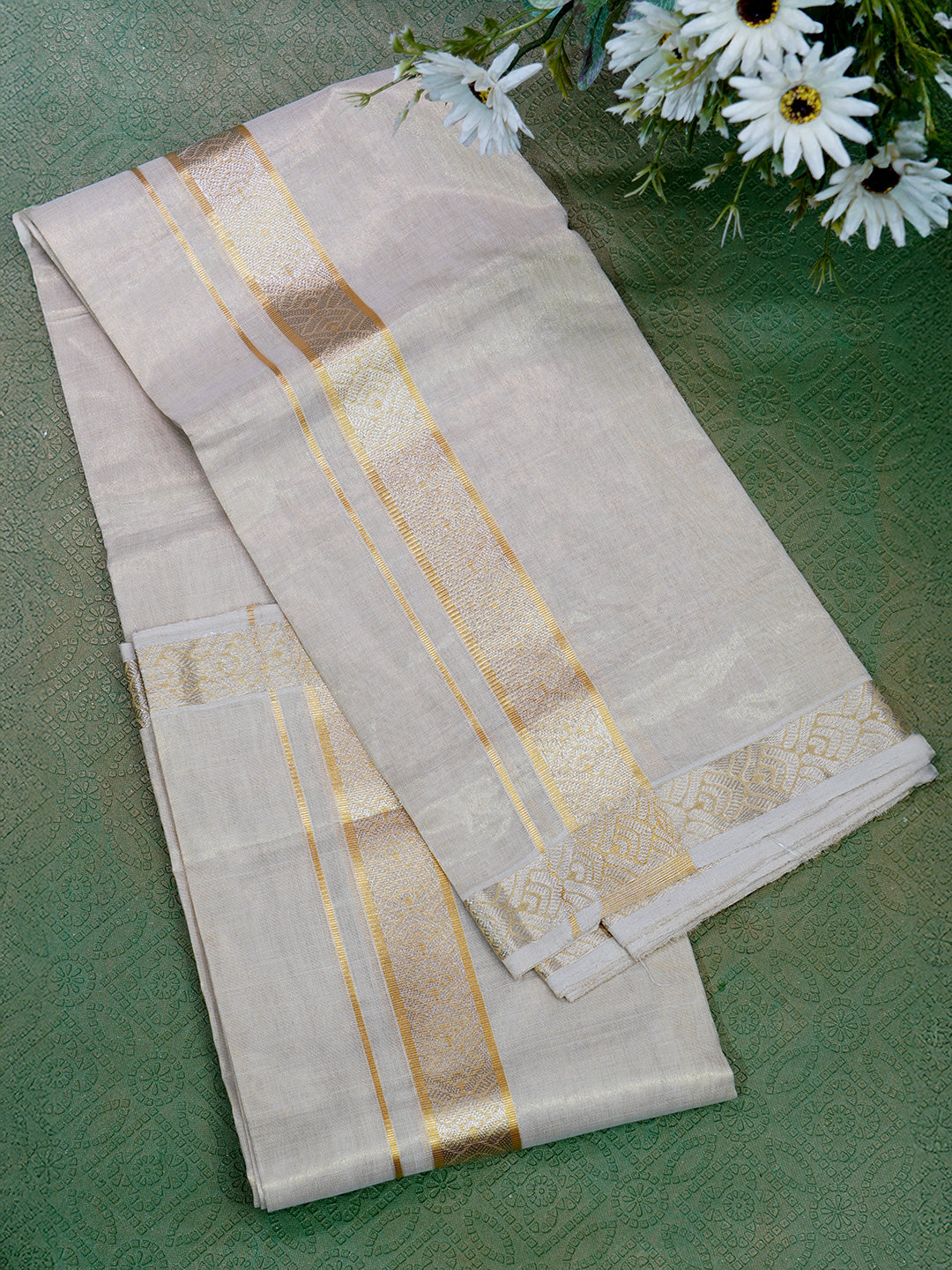 Men Premium Handloom Gold Dhoti with Jari Border HLM42