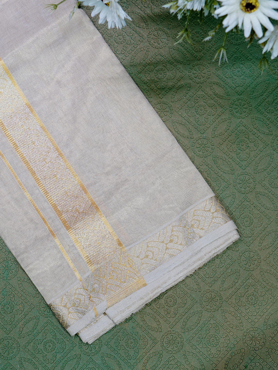 Men Premium Handloom Gold Dhoti with Jari Border HLM42