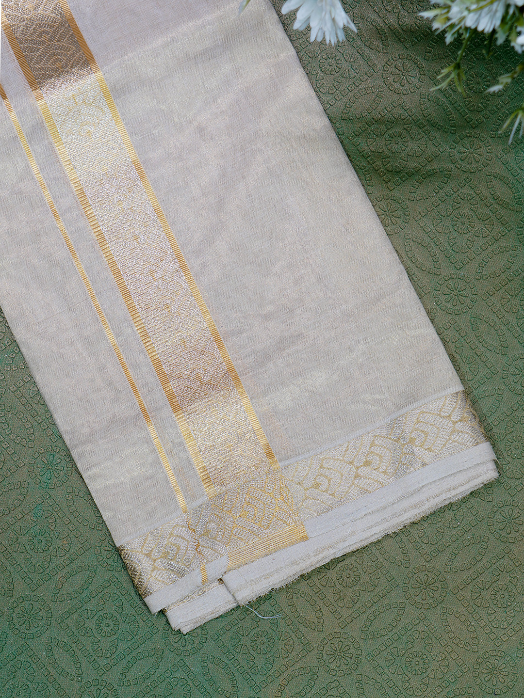 Men Premium Handloom Gold Dhoti with Jari Border HLM42
