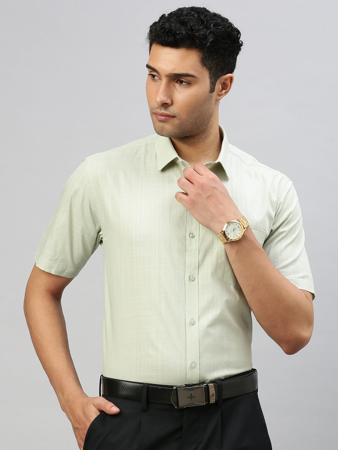 Men 100% Cotton Shirt Green T37 TM8