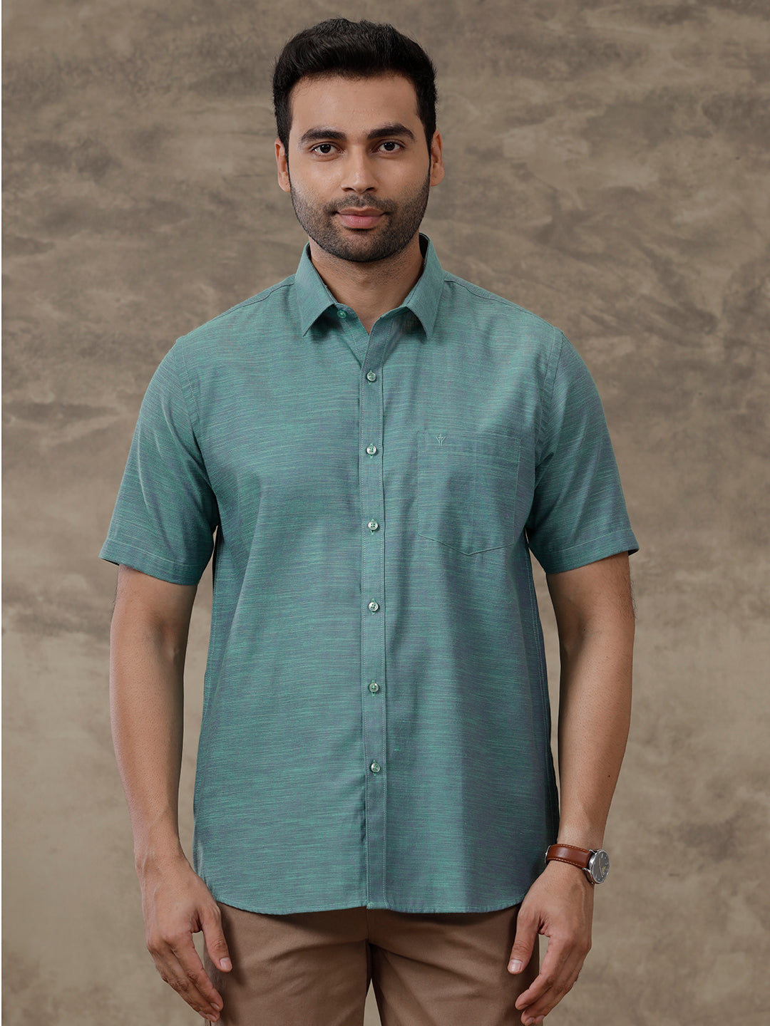 Mens Cotton Rich Shirt Greenish Green T28 TD4