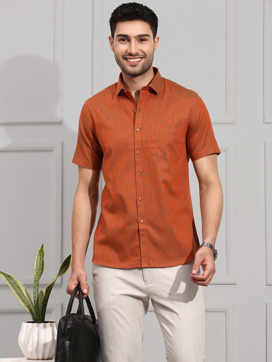 Men 100% Cotton Reddish Brown Shirt CL2 GT30