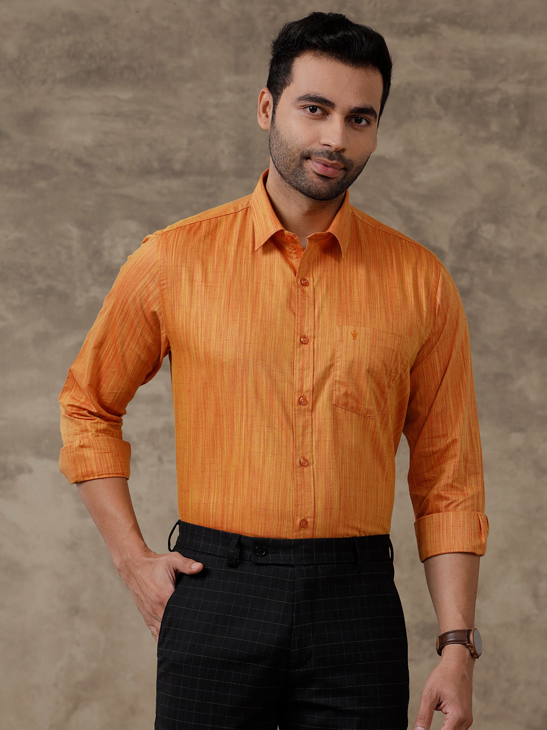 Men Cotton Rich Shirt Orange T32 TH5