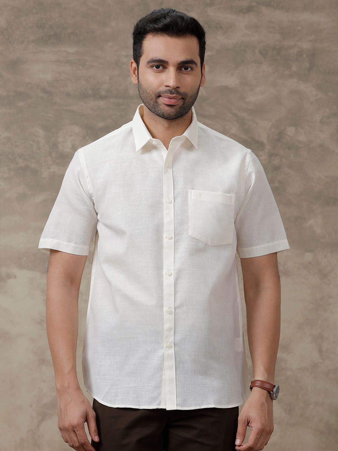 Men Cotton Blend Formal Shirt Off White CV6