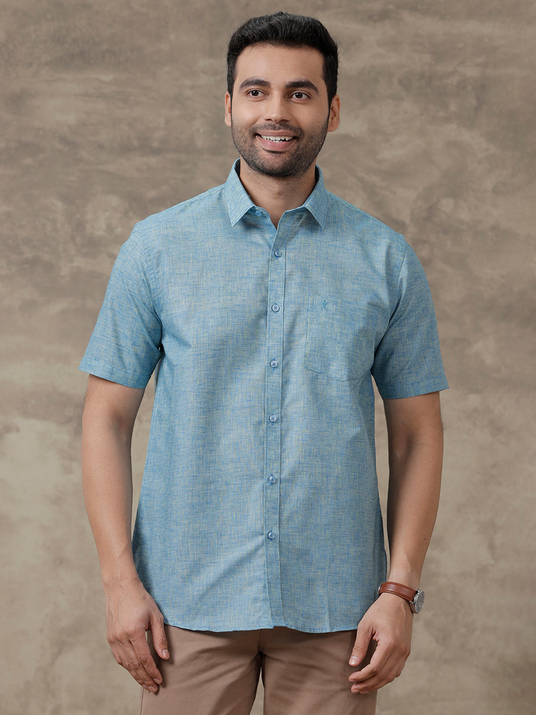 Men Cotton Rich Shirt Blue T39 TO5