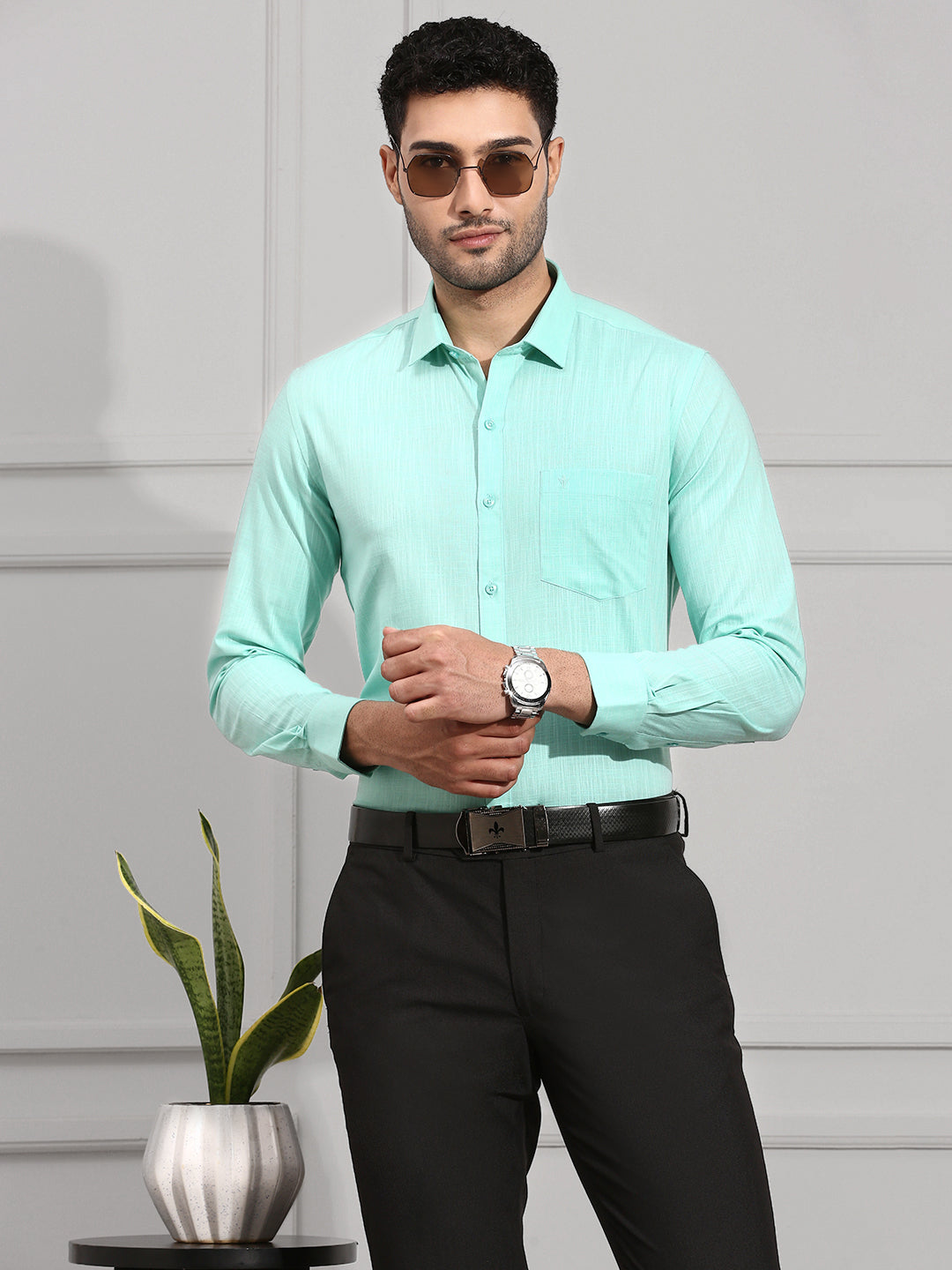 Men 100% Cotton Vivid Cyan Shirt CL2 GT6