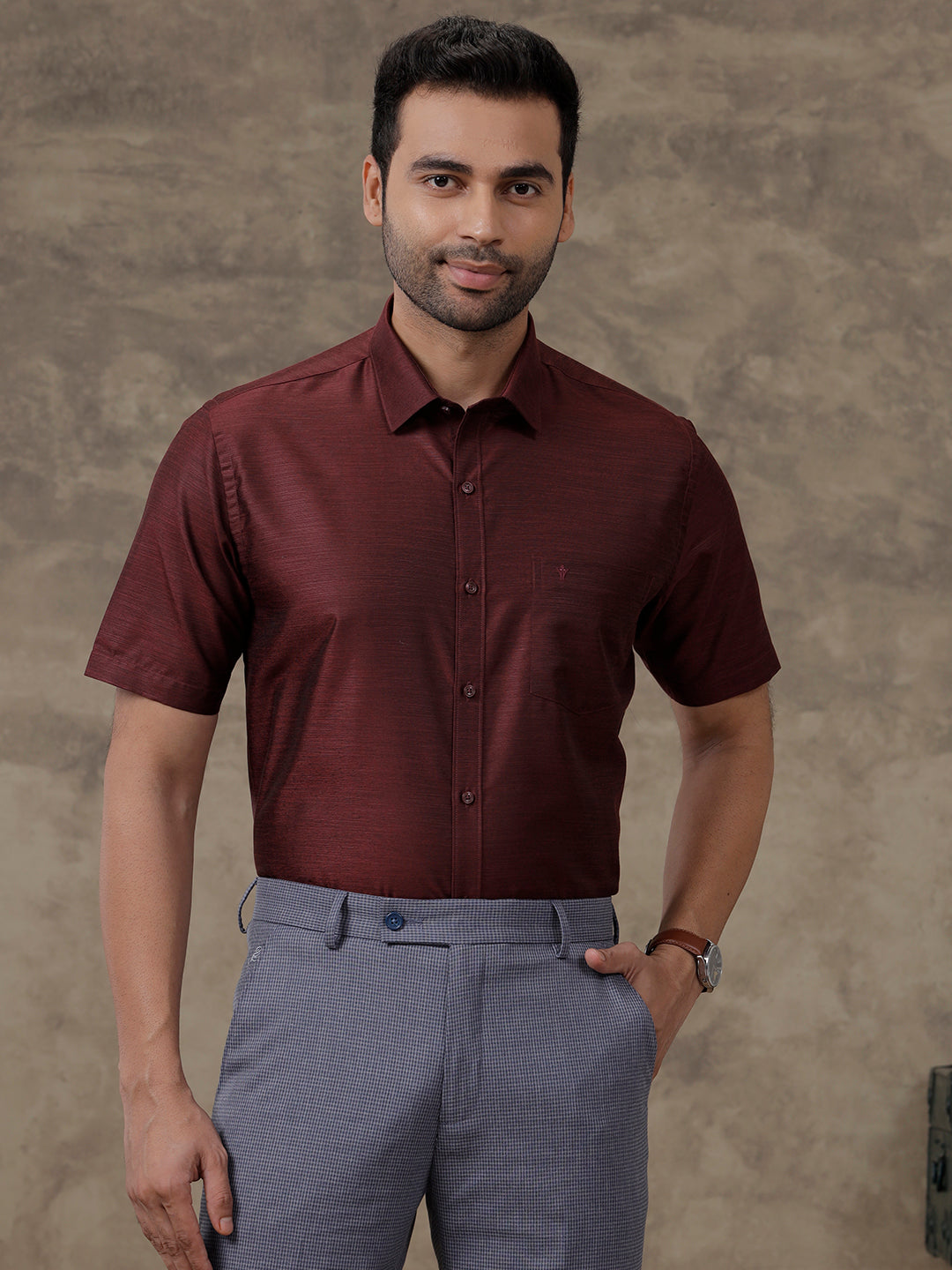 Men Cotton Blend Shirt Magenta Red T29 TE6