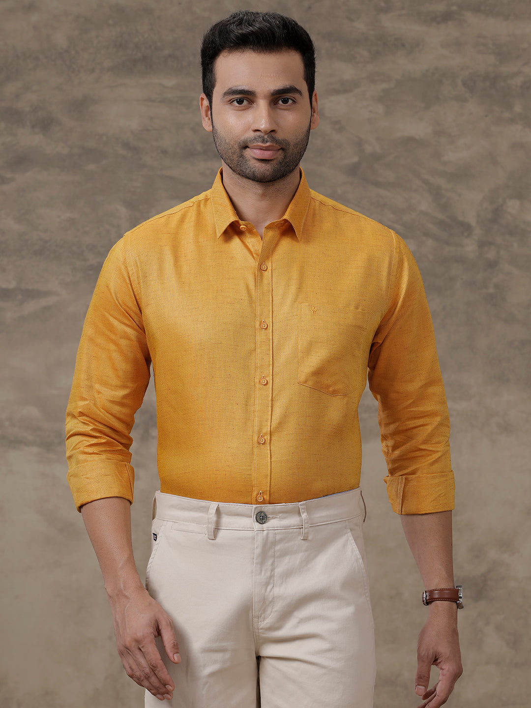 Men Cotton Rich Shirt Yellow T18 CY2