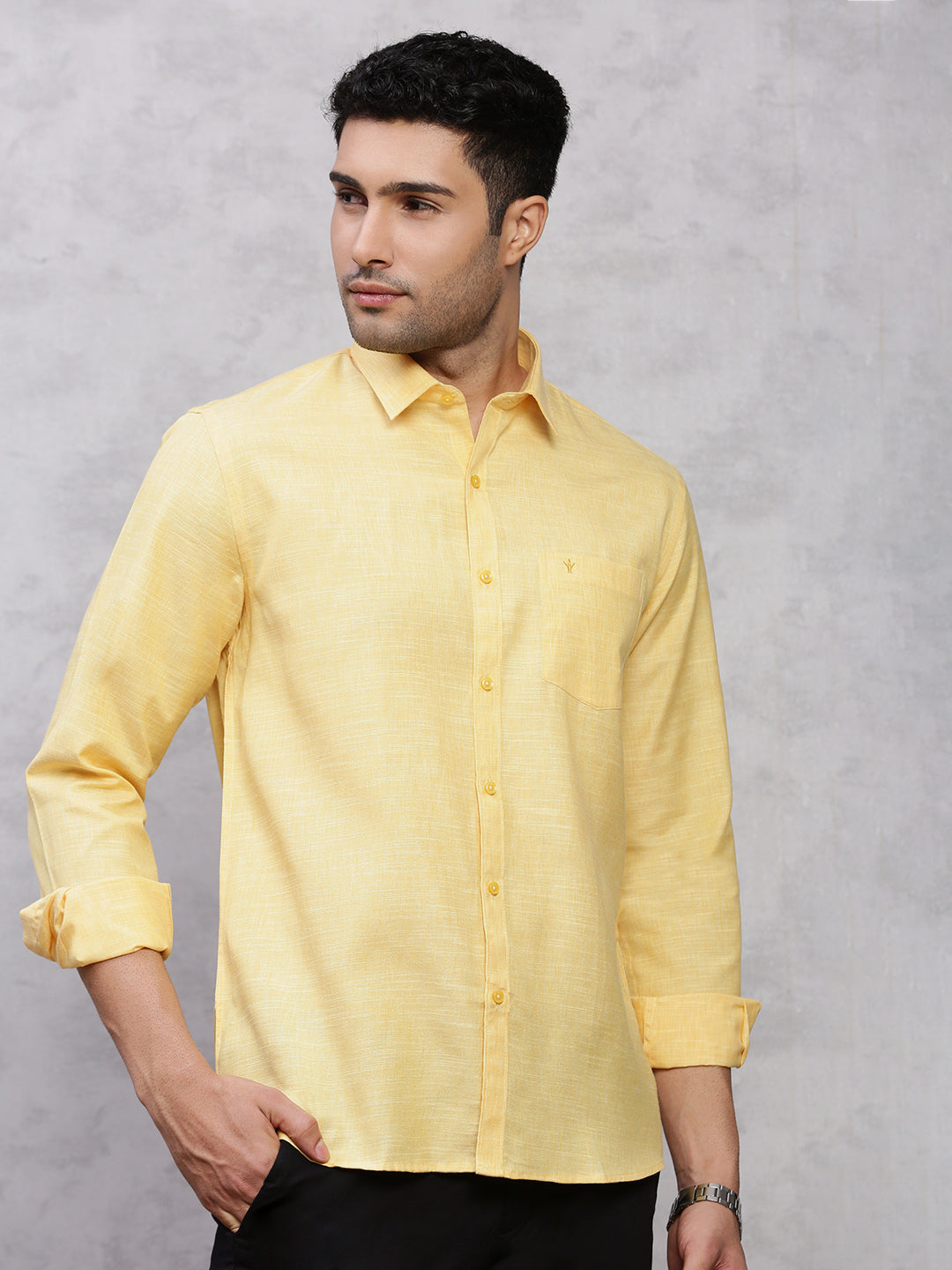 Mens Cotton Rich Formal Shirt Golden Yellow -T12 CK6