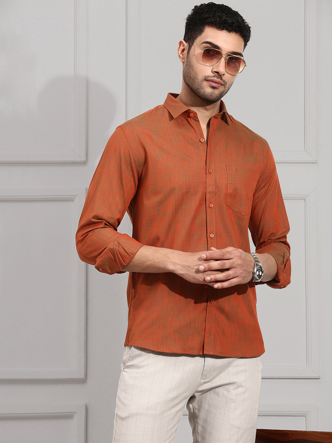 Men 100% Cotton Reddish Brown Shirt CL2 GT30