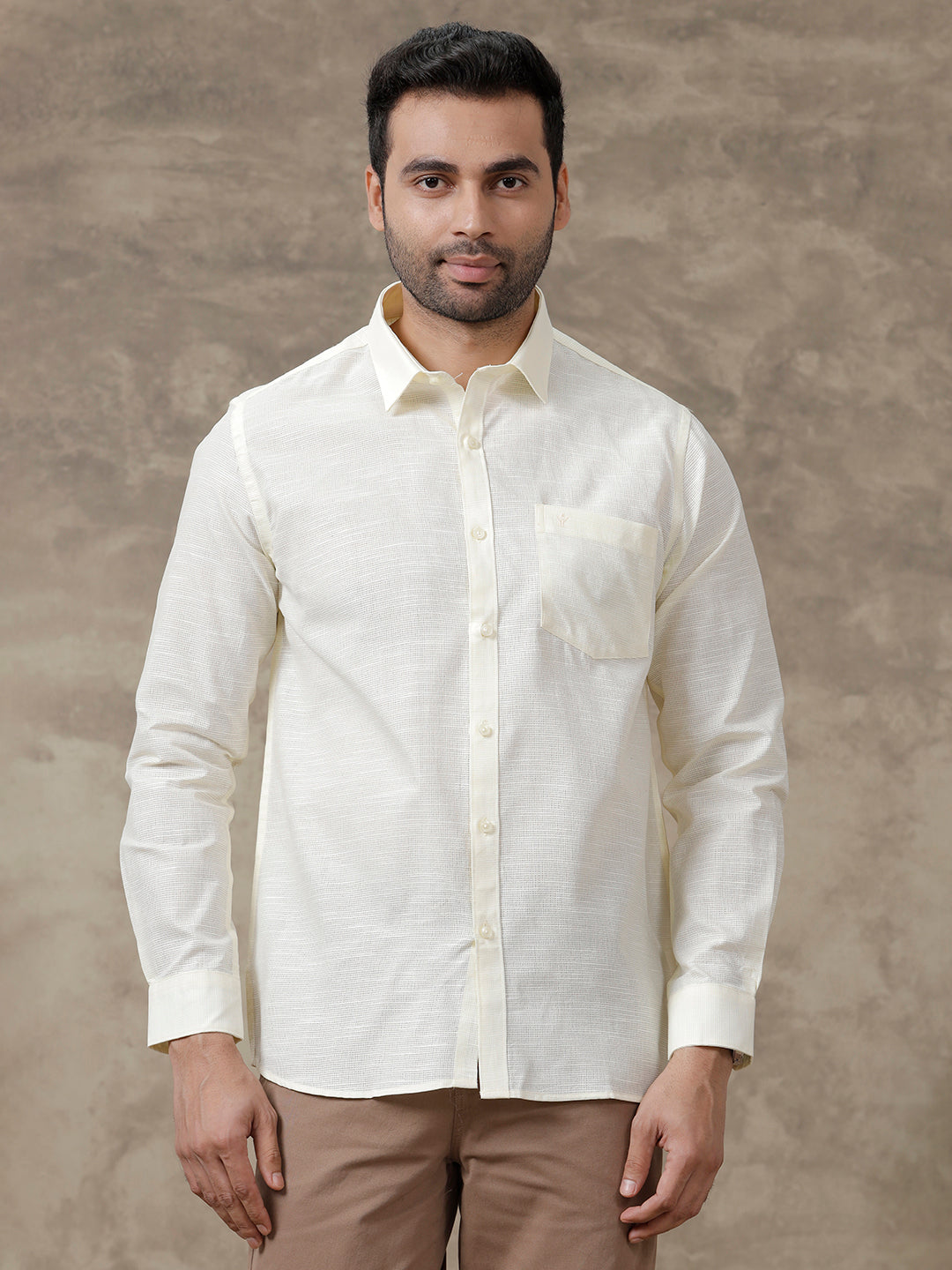 Men Cotton Rich Shirt Light Yellow T13 CL1