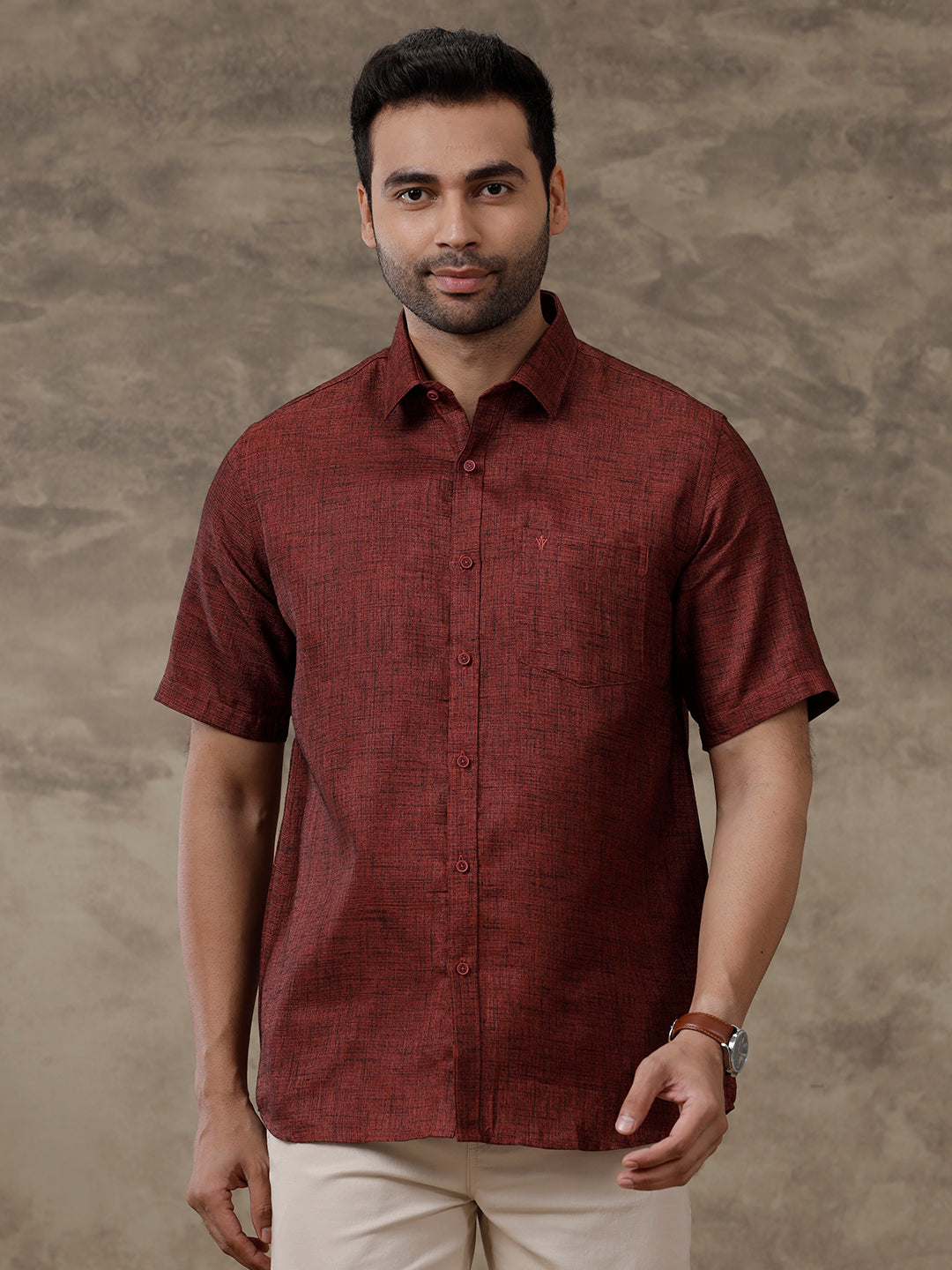 Men Cotton Rich Shirt Maroon T38 TN6