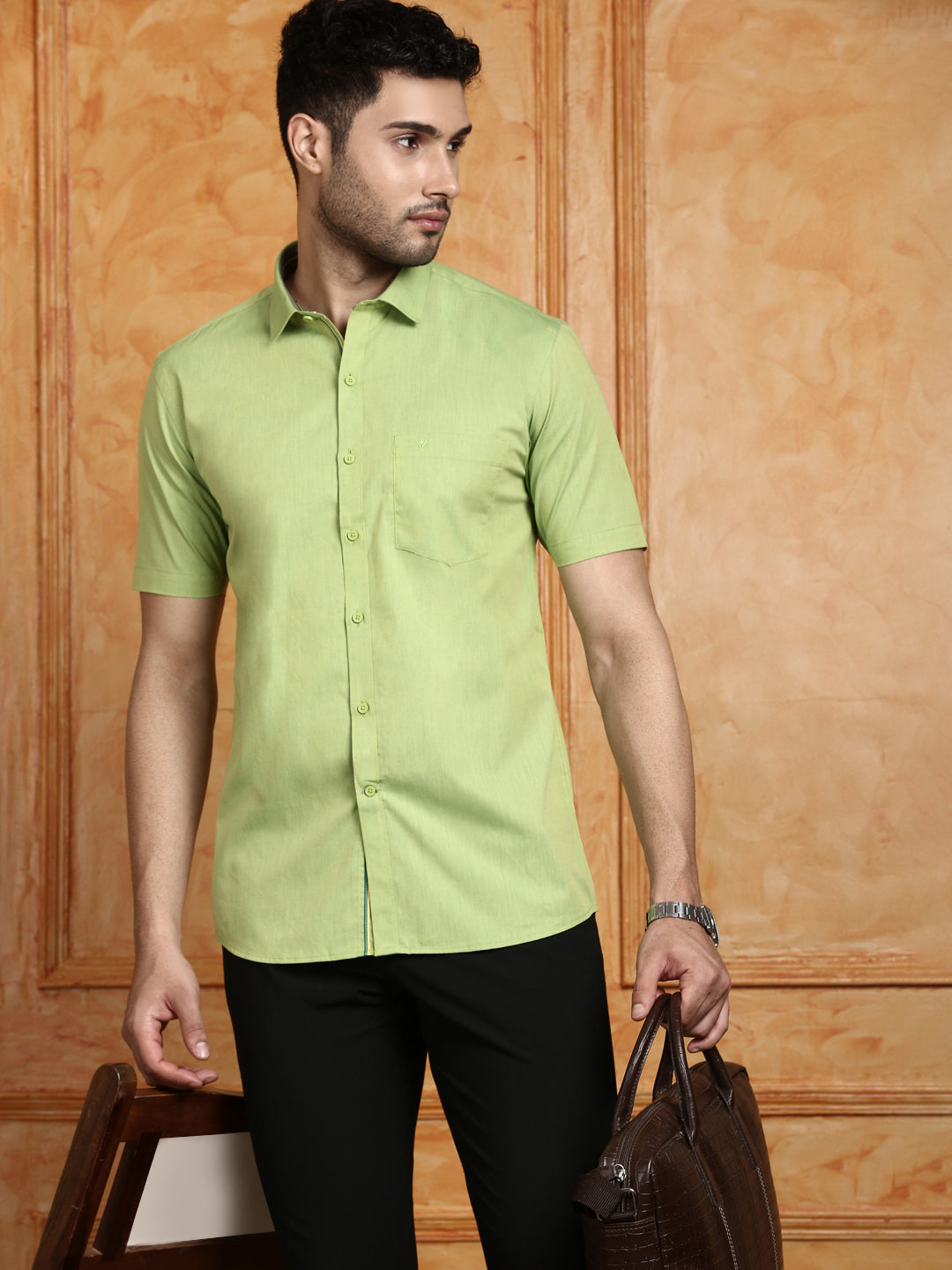 Men 100% Cotton Green Shirt G112