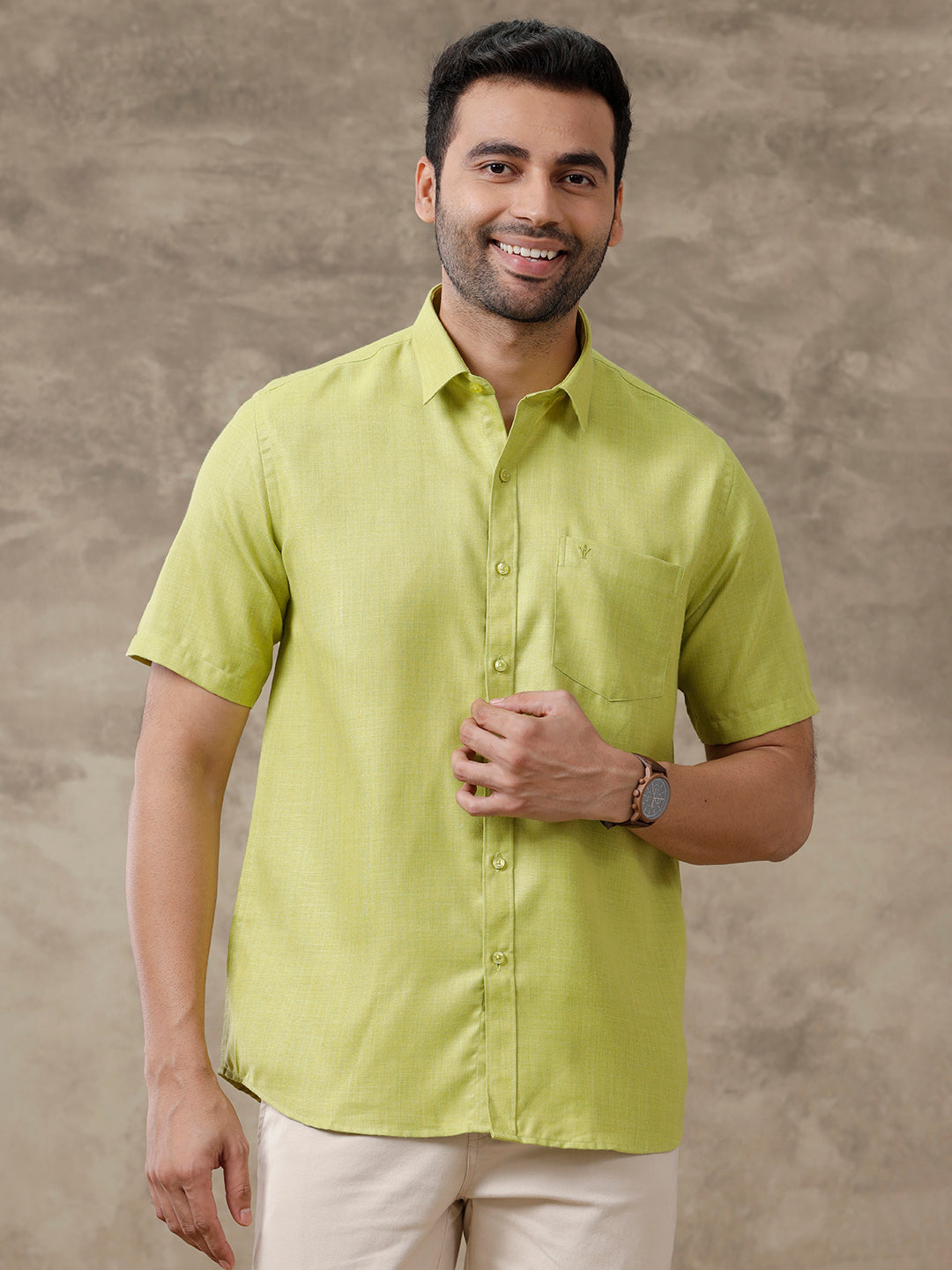 Men Cotton Rich Shirt Green T41 TQ2