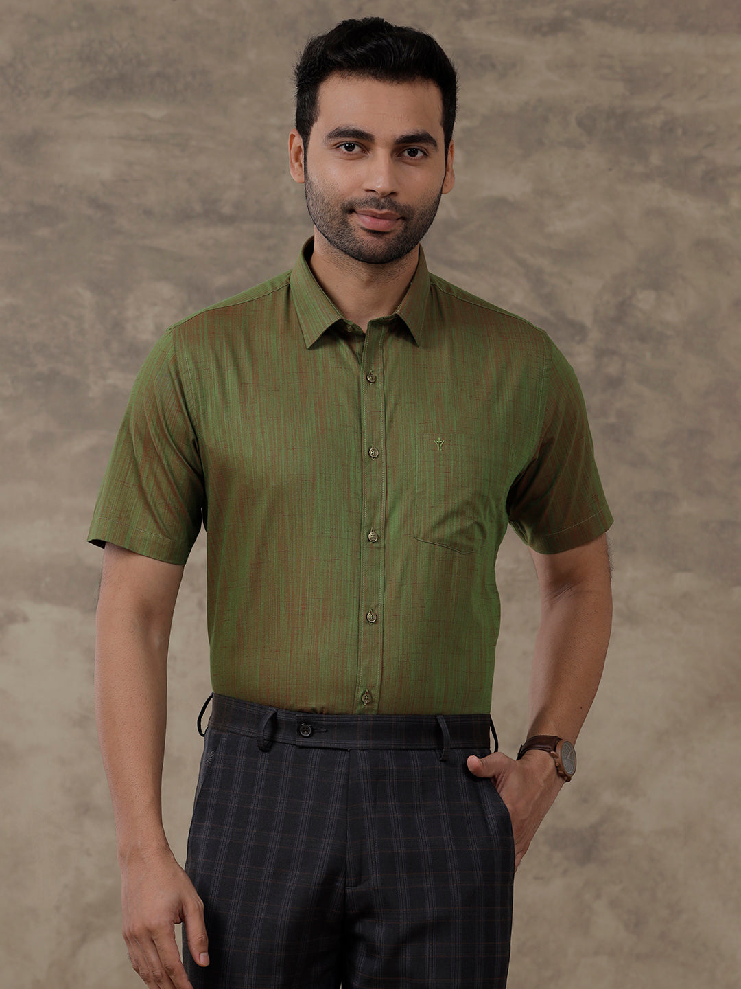 Men Cotton Rich Half Sleeves Shirt Green T32 TH8