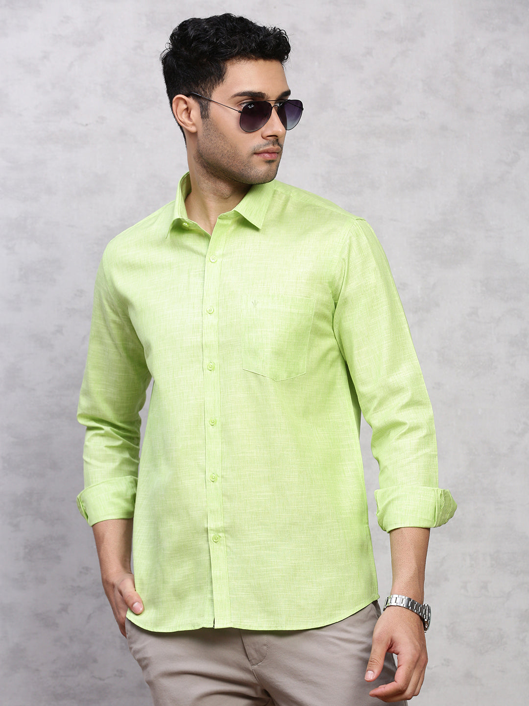 Men Cotton Rich Shirt Light Green T12 CK1