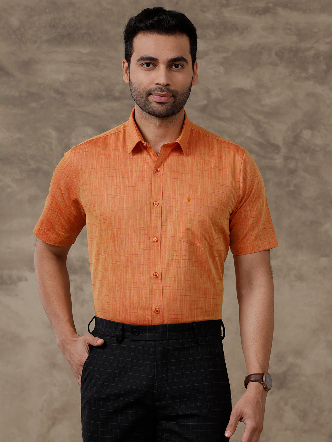 Men Cotton Rich Shirt Orange T32 TH5