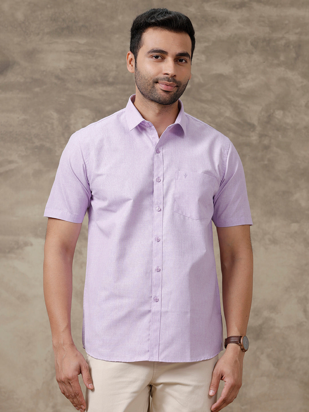 Mens Cotton Rich Half Sleeves Shirt Violet GC17