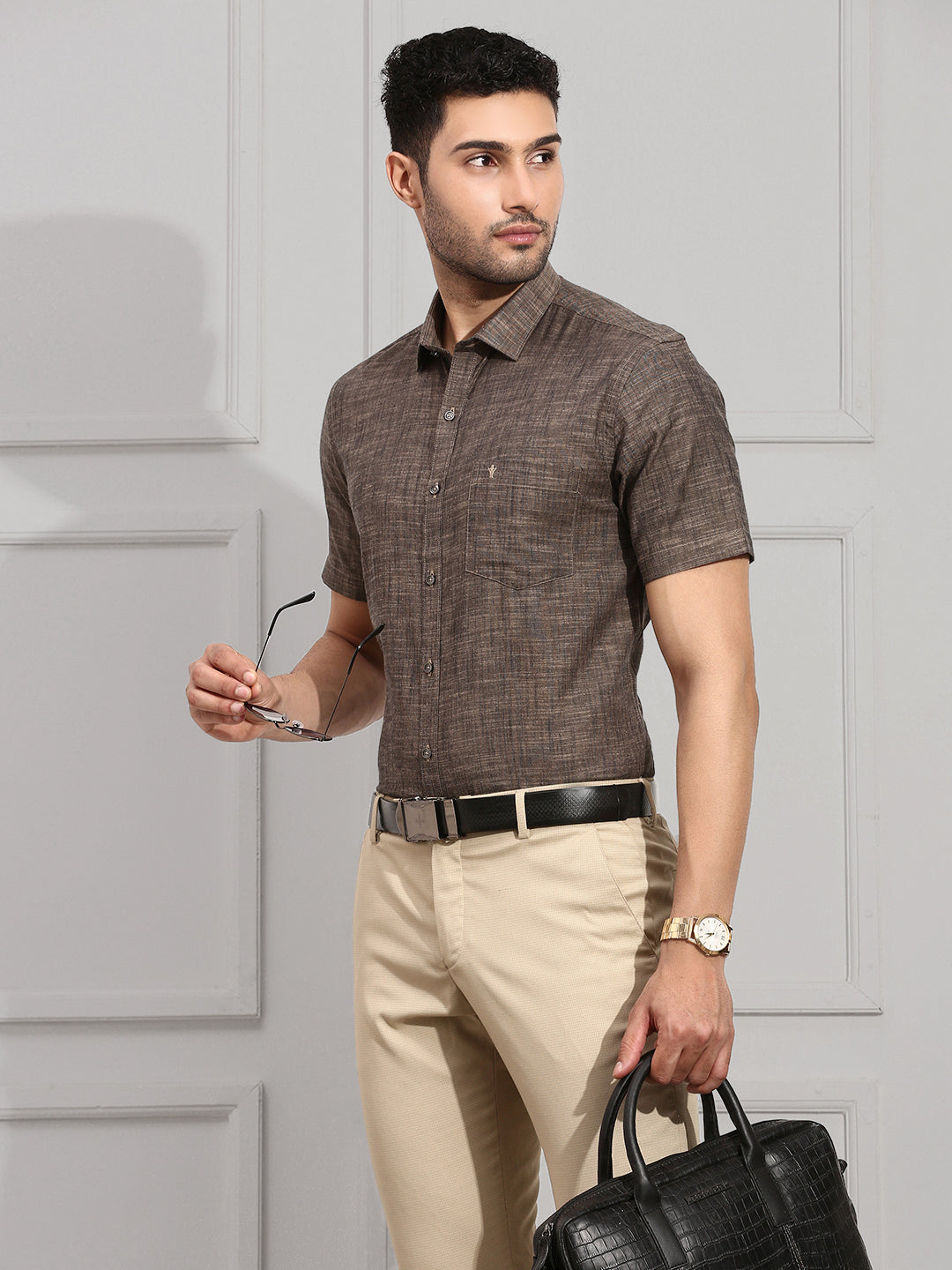 Men 100% Cotton Shirt Brown CL2 GT21