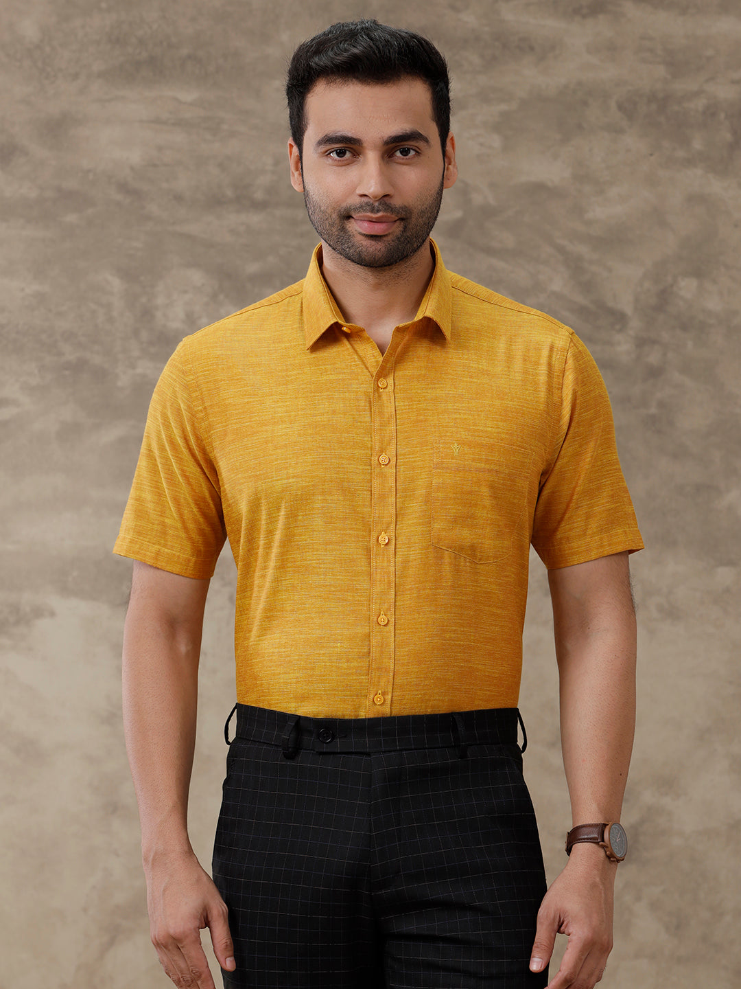 Men Cotton Rich Shirt Half Sleeves Mustard T28 TD1