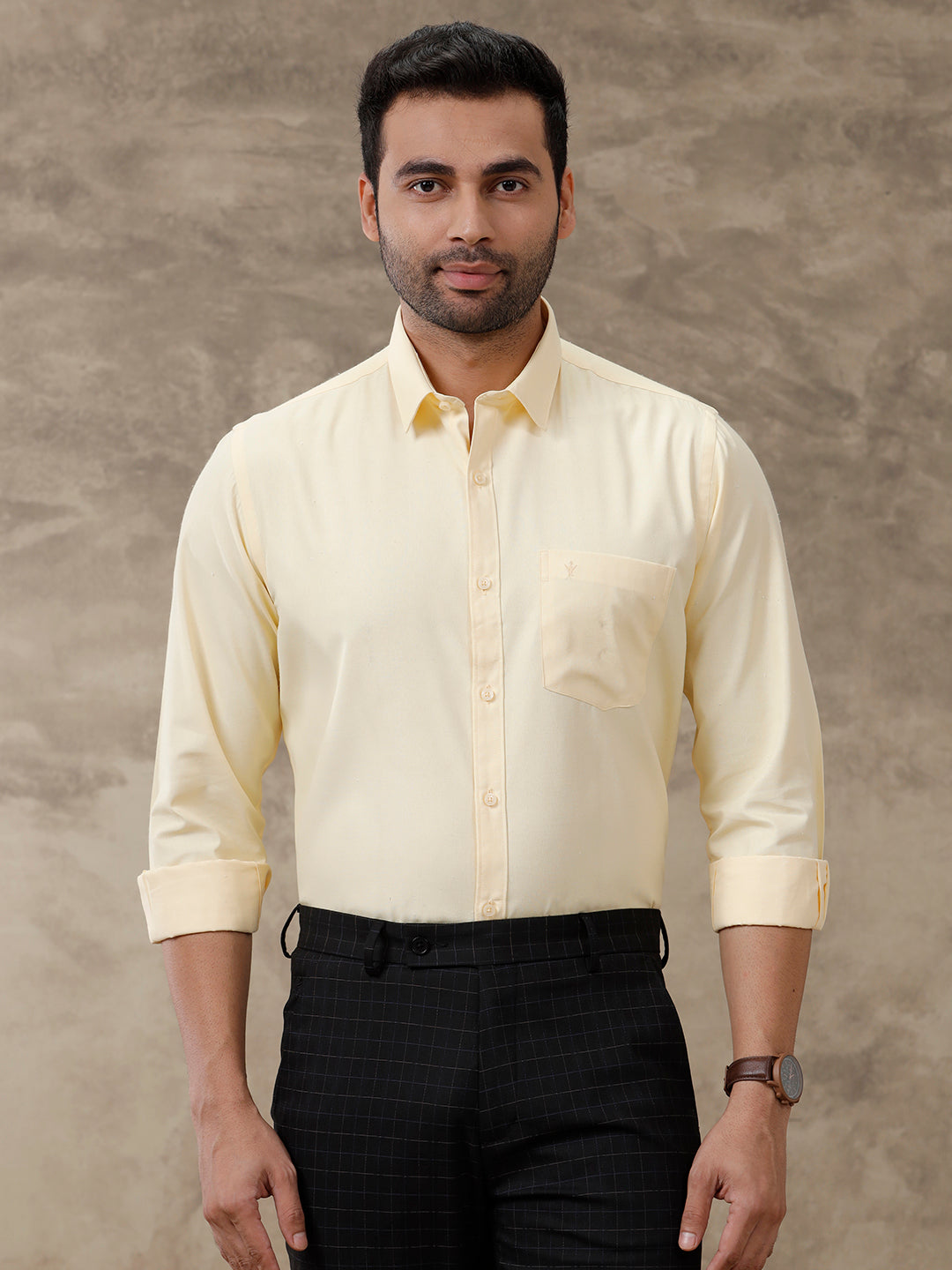 Men Cotton Blend Shirt Light Yellow T40 TP5