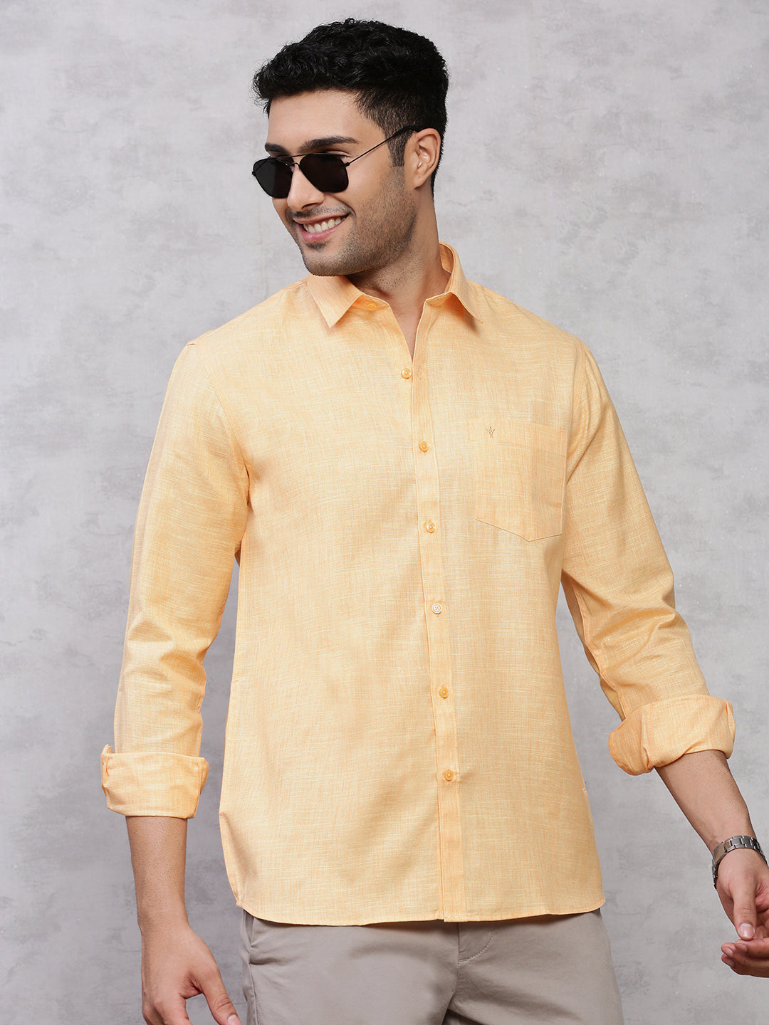 Men Cotton Rich Shirt Light Orange T12 CK4