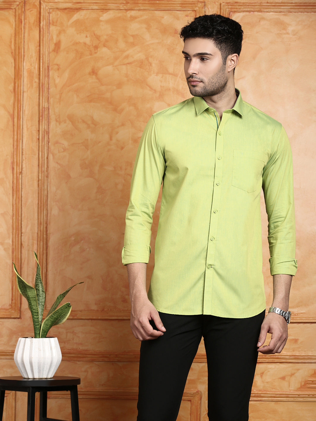 Men 100% Cotton Green Shirt G112