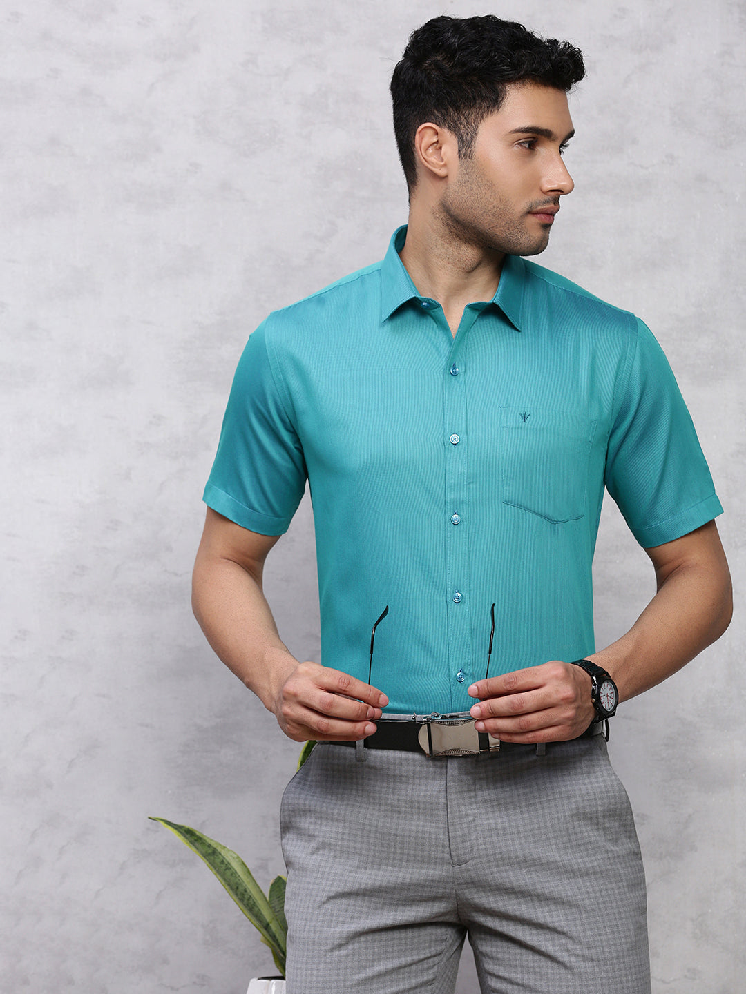 Men Cotton Rich Shirt Pine Green