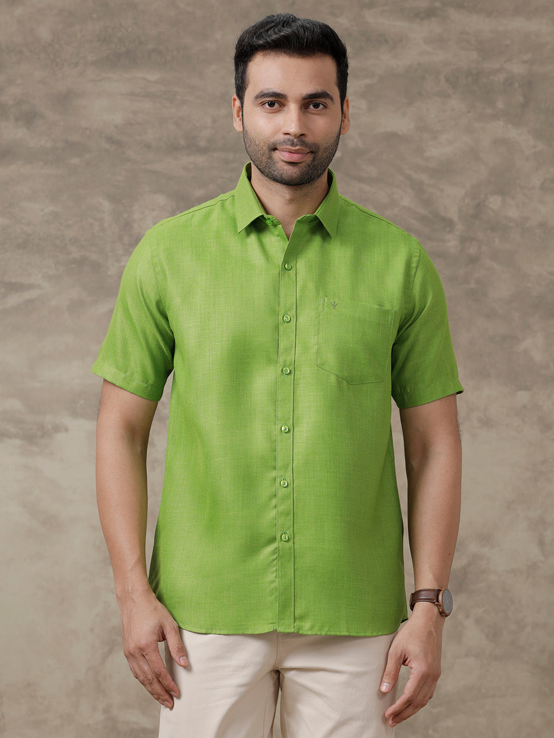 Men Cotton Blend Shirt Parrot Green T41 TQ8