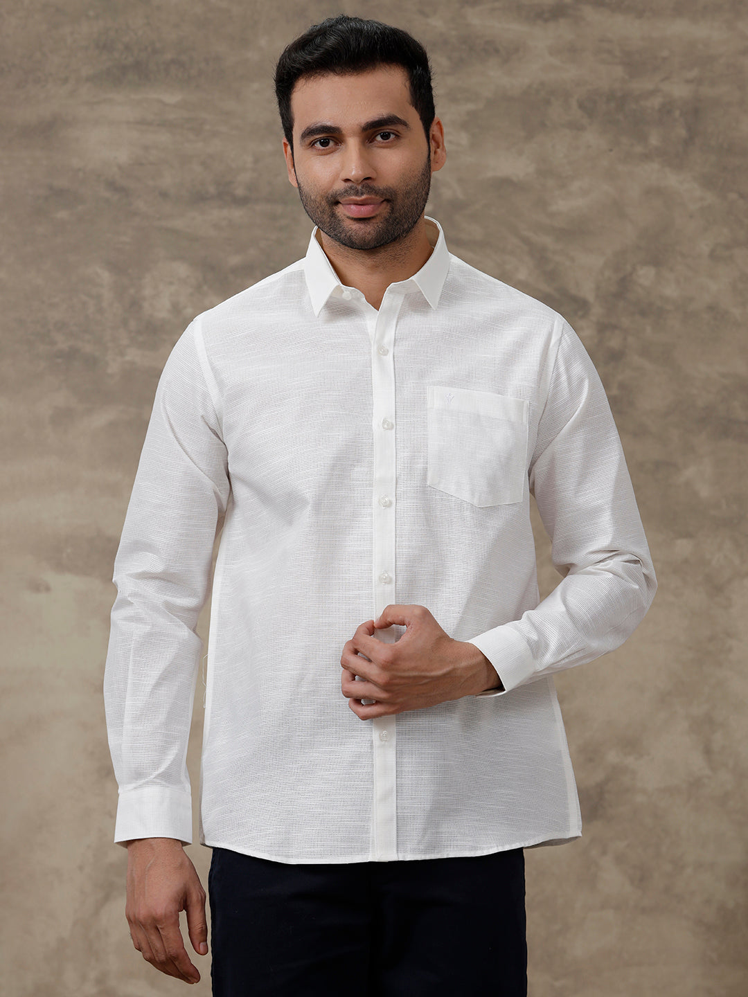 Men Cotton Rich Off White Shirt - T13 (CL2)