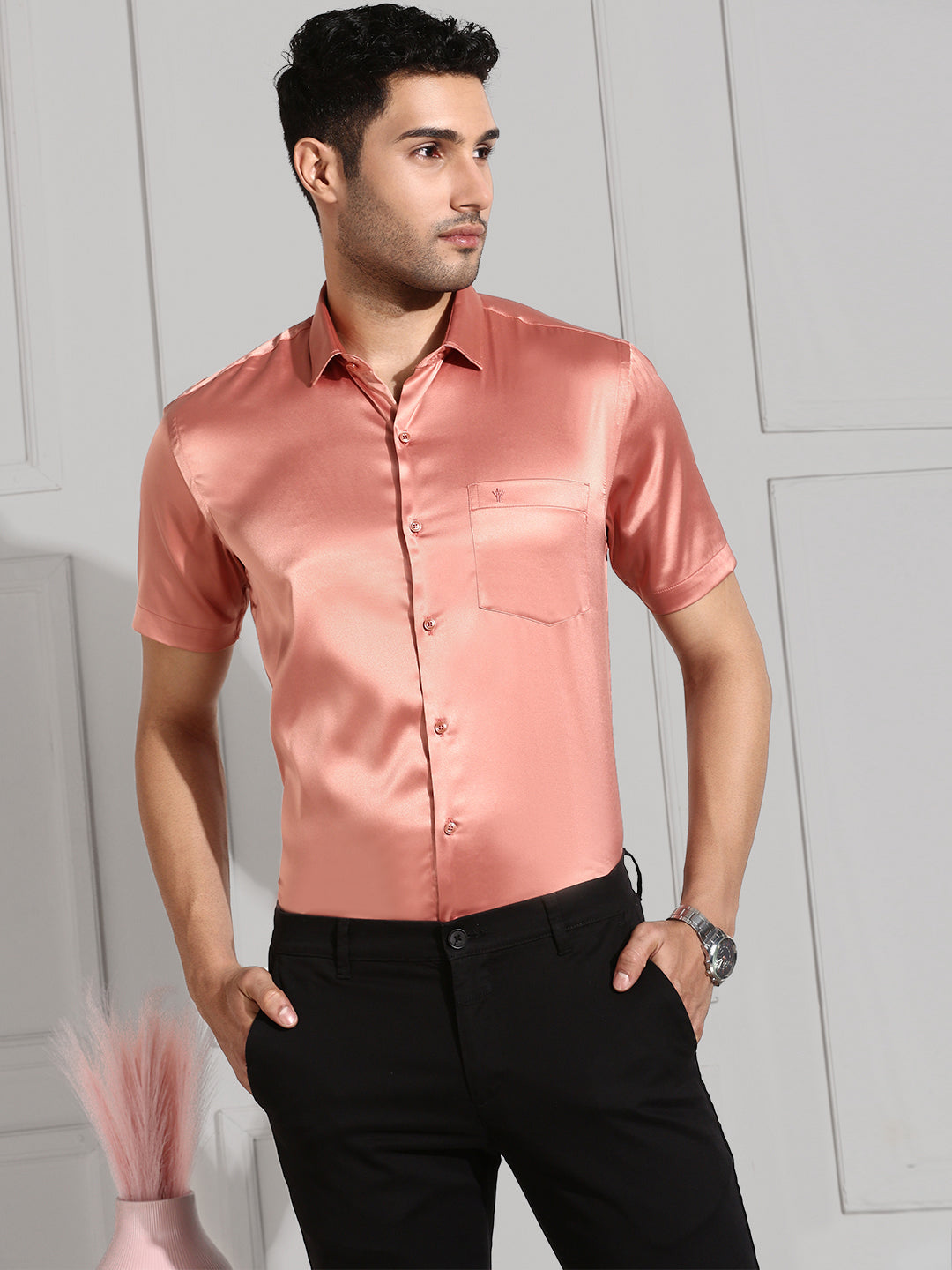 Mens Party Wear Dark Peach Shirt PS3