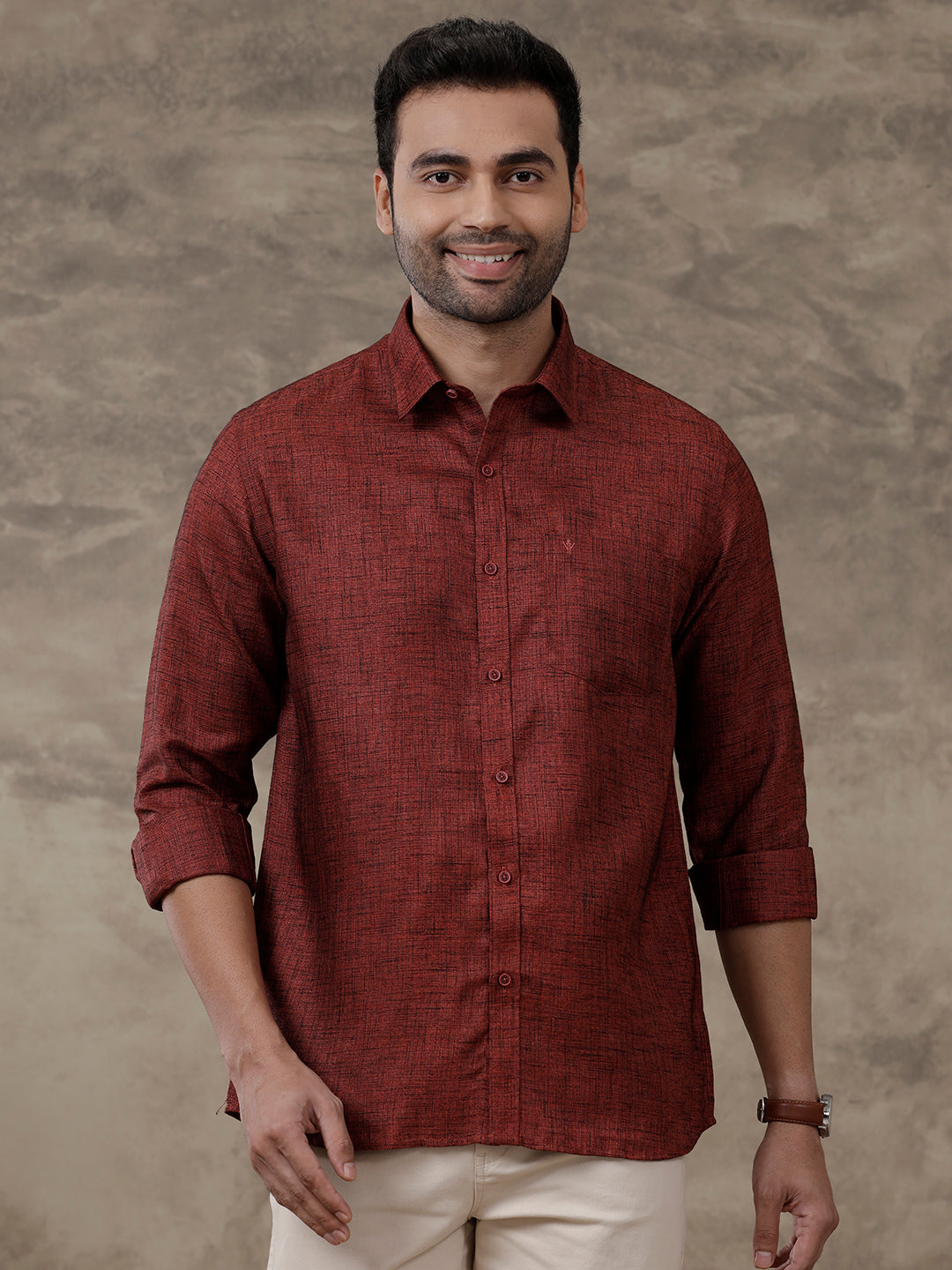 Men Cotton Rich Shirt Maroon T38 TN6