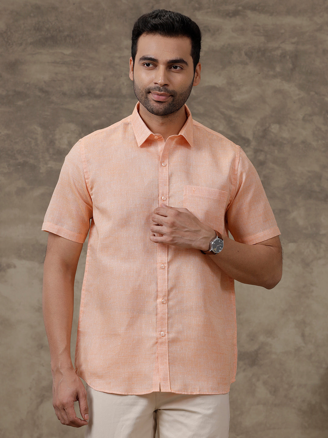 Men Cotton Blend Shirt Light Orange CV12