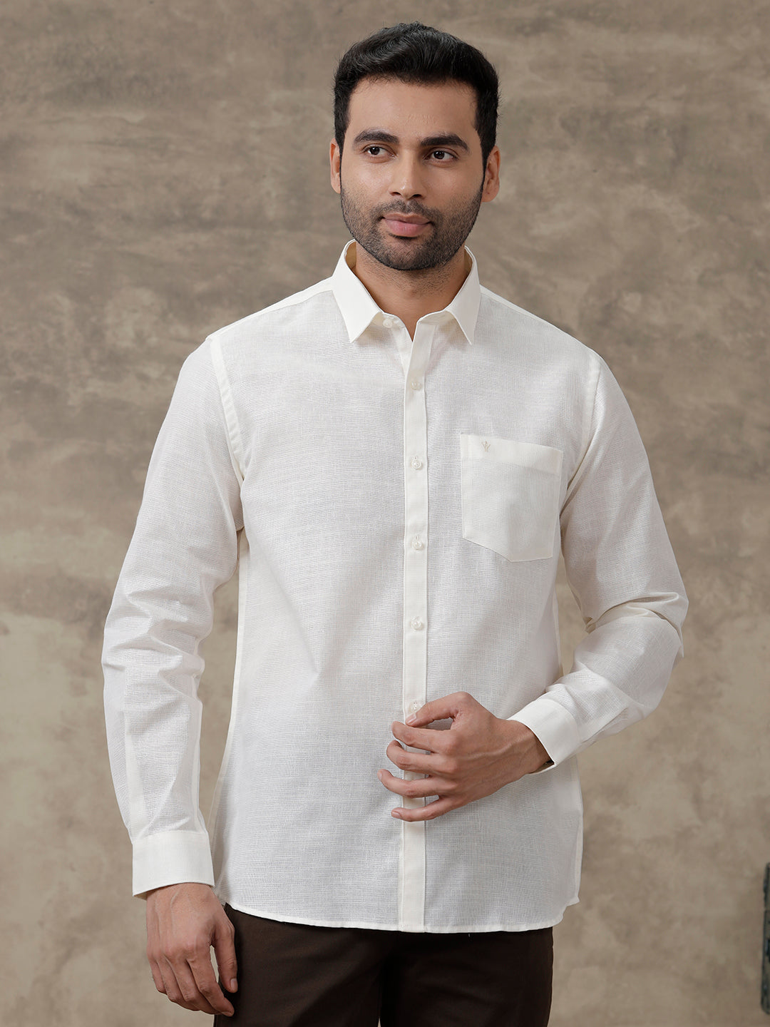 Men Cotton Blend Formal Shirt Off White CV6