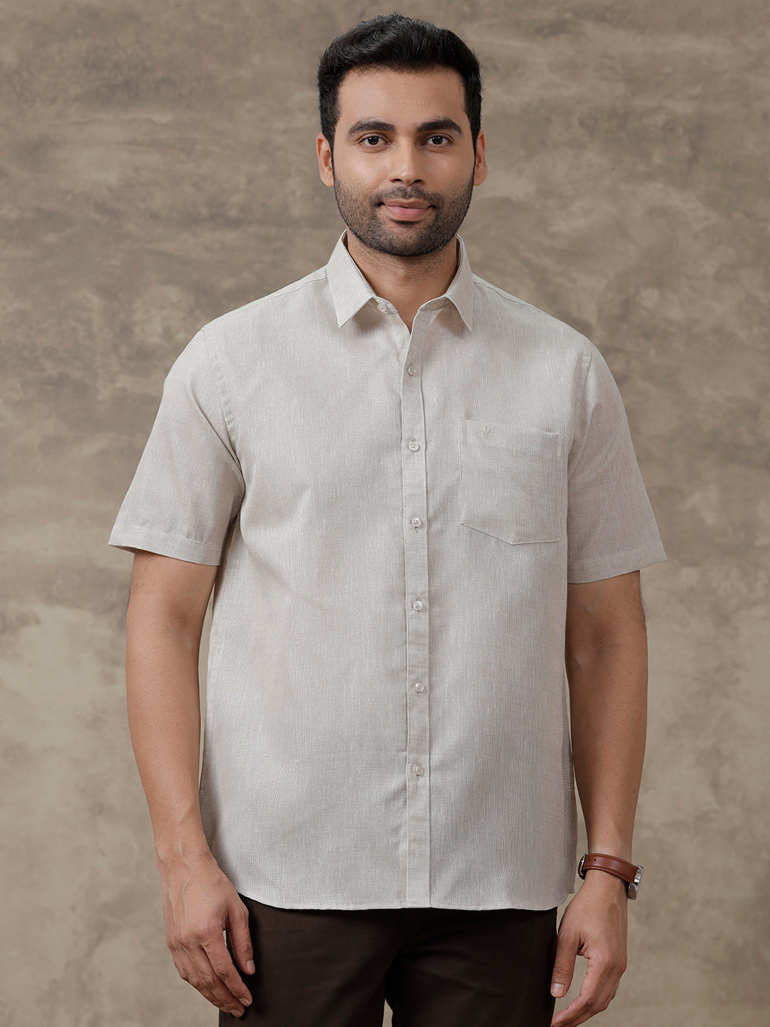 Men Cotton Blend Shirt Grey CV7