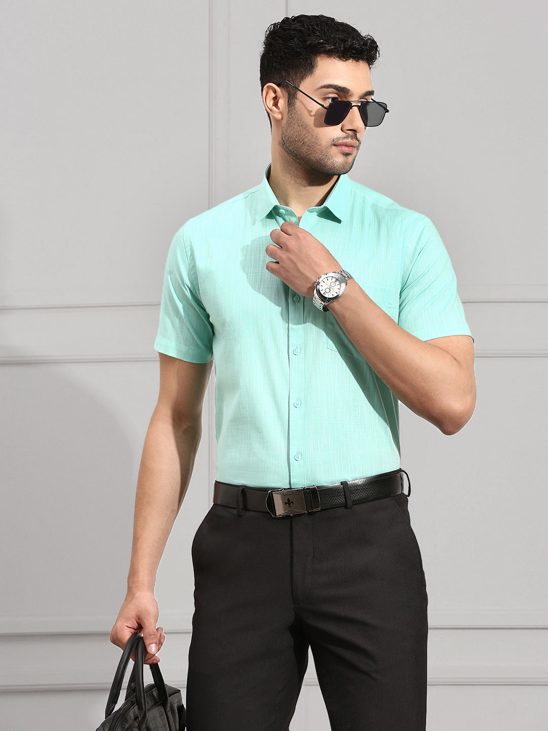 Men 100% Cotton Vivid Cyan Shirt CL2 GT6