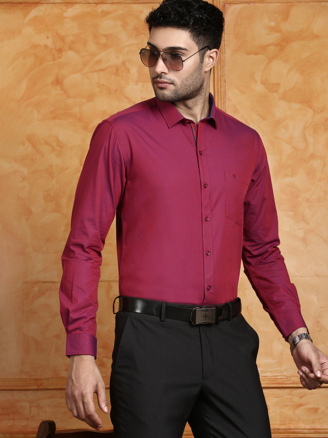 Men 100% Cotton Formal Shirt Purple